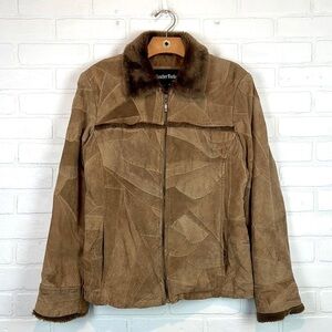 Vintage 90’s Y2K Leatherworks Patchwork Suede Faux Fur Trim Leather Jacket S